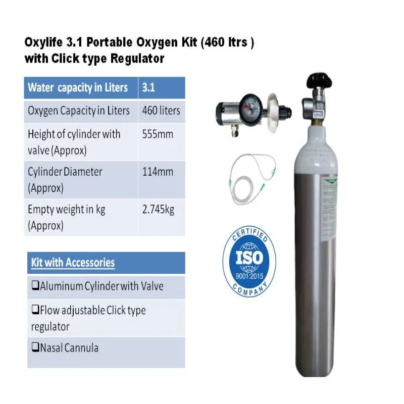 [1455] Oxylife 3.1 Ltrs Portable oxygen Kit with Click type regulator