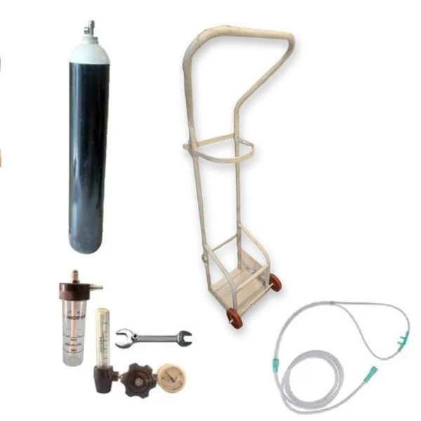 Complete Jumbo Oxygen Cylinder Kit with Trolley | D Type 46.7 L Oxygen Cylinder