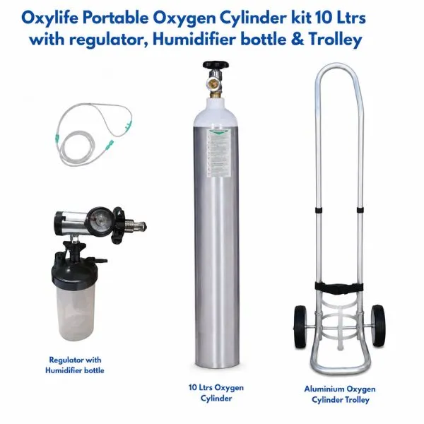 OXYLIFE Kit 10  Ltr Aluminium Cylinder With Trolley